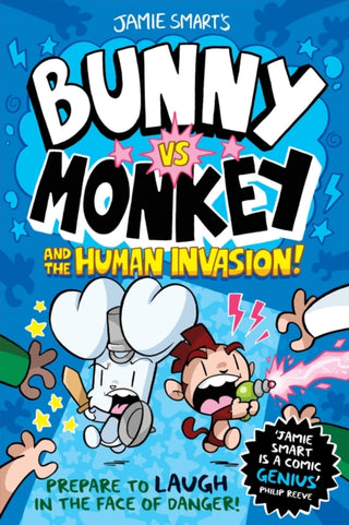 Cover image for 9781788451956 - Bunny vs Monkey and the Human Invasion (a Phoenix Comic Book, from the multi-million-selling creative genius Jamie Smart)