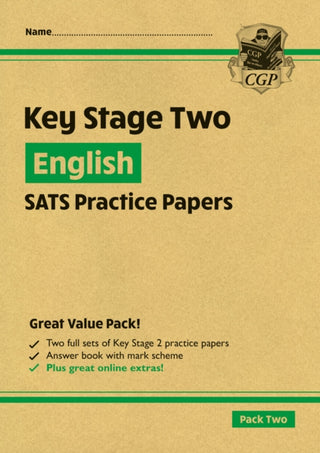 Cover image for 9781789081107 - KS2 English Year 6 SATS Practice Papers: Pack 2 - for the 2027 tests (with free Online Extras)