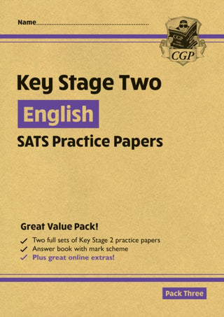 Cover image for 9781789081138 - KS2 English Year 6 SATS Practice Papers: Pack 3 - for the 2027 tests (with free Online Extras)