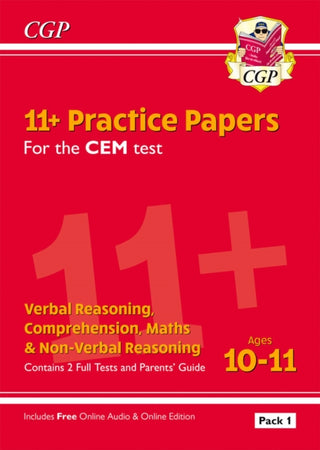 Cover image for 9781789082166 - 11+ CEM Practice Papers: Ages 10-11 - Pack 1 (with Parents' Guide & Online Edition)