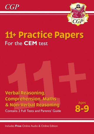 Cover image for 9781789082463 - 11+ CEM Practice Papers - Ages 8-9 (with Parents' Guide & Online Edition)