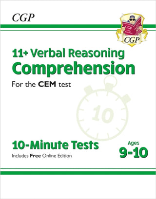 Cover image for 9781789084375 - 11+ CEM 10-Minute Tests: Comprehension - Ages 9-10 (with Online Edition)