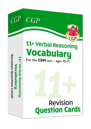 Cover image for 9781789085365 - 11+ CEM Revision Question Cards: Verbal Reasoning Vocabulary - Ages 10-11