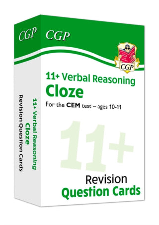 Cover image for 9781789085372 - 11+ CEM Revision Question Cards: Verbal Reasoning Cloze - Ages 10-11
