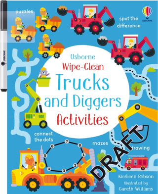 Cover image for 9781805074007 - Wipe-Clean Trucks and Diggers Activities