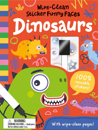 Supplemental image for 9781835550373 - Wipe-Clean Sticker Funny Faces Dinosaurs
