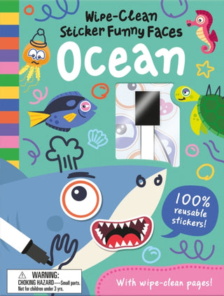 Supplemental image for 9781835550380 - Wipe-Clean Sticker Funny Faces Ocean