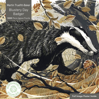 Cover image for 9781835622209 - Adult Sustainable Jigsaw Puzzle Martin Truefitt-Baker: Blustery Day Badger