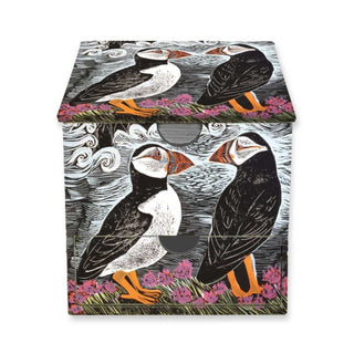 Cover image for 9781835628409 - Angela Harding: Fair Isle Puffins Memo Box with Drawer