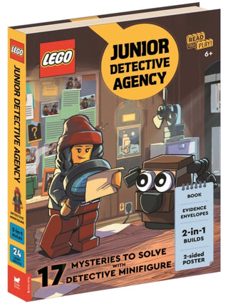 Cover image for 9781837250134 - LEGO® Books: Junior Detective Agency (with detective minifigure, dog mini-build, 2-sided poster, play scene, evidence envelopes and LEGO elements)