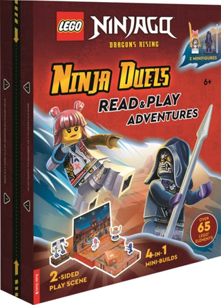 Supplemental image for 9781837250141 - LEGO® NINJAGO®: Ninja Duels (with Sora minifigure, Wolf Mask warrior minifigure, two-sided play scene, four mini-builds and over 65 LEGO® elements)