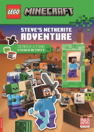 Supplemental image for 9781837250769 - LEGO® Minecraft™: Steve’s Netherite Adventure Search & Find Sticker Activity (with Steve minifigure and sword)