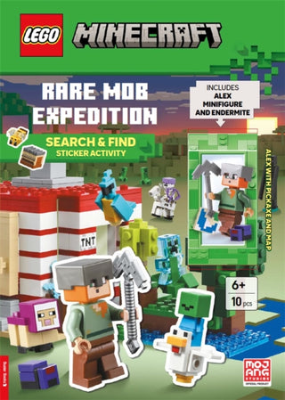 Cover image for 9781837252145 - LEGO®  Minecraft™: Rare Mob Expedition – Search & Find Sticker Activity Book (with Alex minifigure, endermite, pickaxe and map)