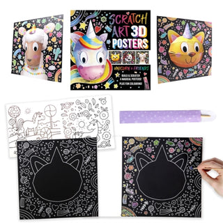 Supplemental image for 9781837956531 - Scratch Art 3D Posters: Unicorn & Friends