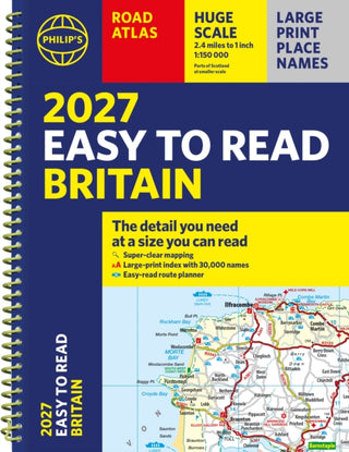 Cover image for 9781849077408 - Philip's 2027 Easy to Read Road Atlas of Britain (A4 Spiral)