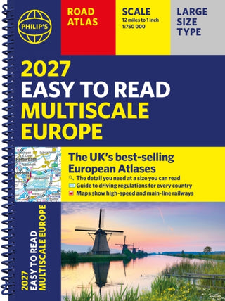Cover image for 9781849077477 - Philip's 2027 Easy to Read Multiscale Road Atlas of Europe