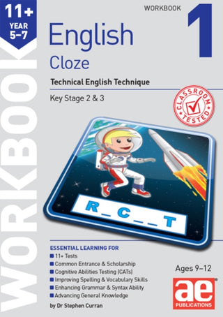Cover image for 9781911553915 - 11+ English Year 5-7 Cloze Workbook 1