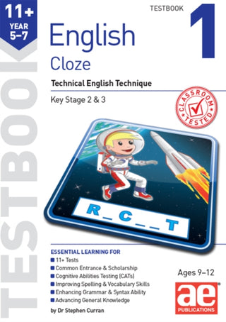 Cover image for 9781911553939 - 11+ English Year 5-7 Cloze Testbook 1