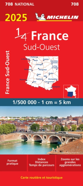 Cover image for 9782067265264 - Southwestern France 2025 - Michelin National Map 708