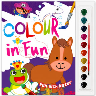 Cover image for 9788183851657 - Brijbasi-Fun With Water: Colouring 32 Page Book Set For Kids- With 10 Watercolour Cakes Kit & Paint Brush, Safe, Washable, Organic & Non-Toxic Paints For Children-(Pink)
