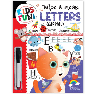 Cover image for 9789355416988 - Kids Fun! Reusable Wipe And Clean Book - Embark On An Exciting Journey Exploring Capital Letters / Alphabet And Enhance Early Learning Skills Through Playful Interaction