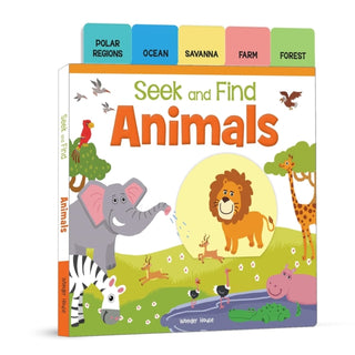 Cover image for 9789389432350 - Seek And Find - Animals : Early Learning Board Books With Tabs