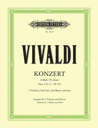 Cover image for 9790014023157 - Concerto in D minor Op. 3 No. 11 (RV 565) (Edition for 2 Violins and Piano)