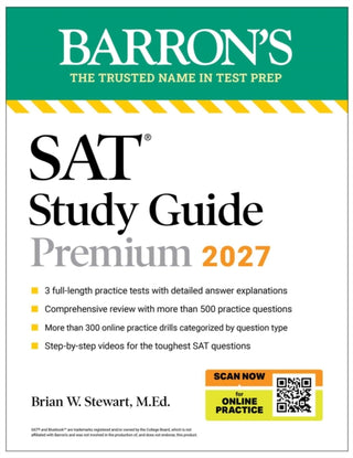 Cover image for 9798349701016 - SAT Study Guide Premium, 2027: 3 Practice Tests + Comprehensive Review + Online Practice and Video Lessons